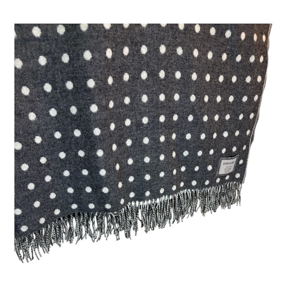 Foxford throw blanket 100% lambswool gray and white polka dot fringe Ireland - Picture 8 of 8